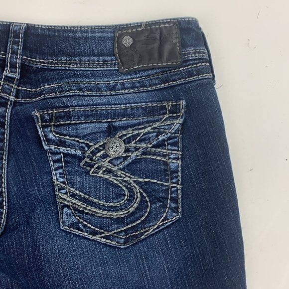 Silver Jeans Suki Surplus Boot Size 29 Dark wash denim with stretch Black patch - Picture 7 of 15